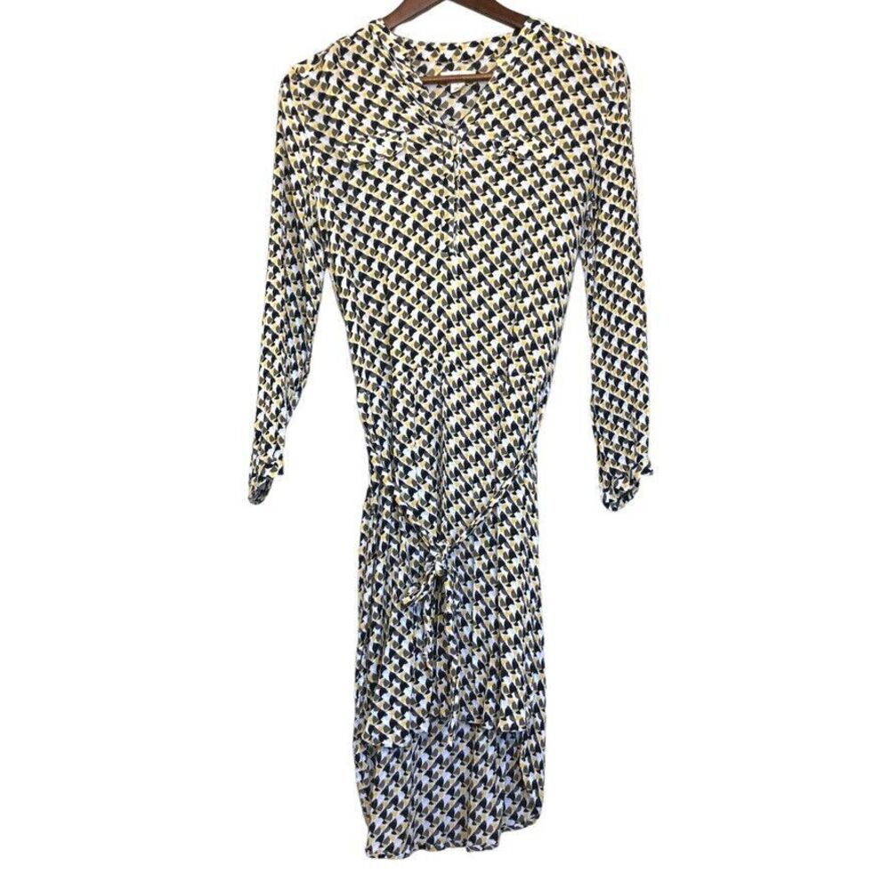 Caslon Midi Dress Small Belted LS Button Geometric Boho‎ Outdoor Cowgirl Western